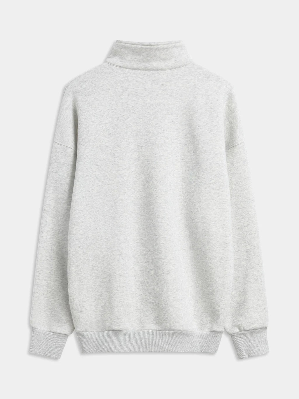 Back view of the CASPARA M. 1/4 zip cotton-blend sweatshirt in grey melange.
